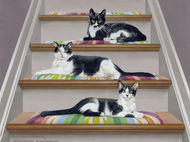 "Three Cats on Stairs" portrait finished!