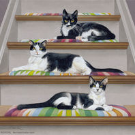 "Three Cats on Stairs" portrait finished!