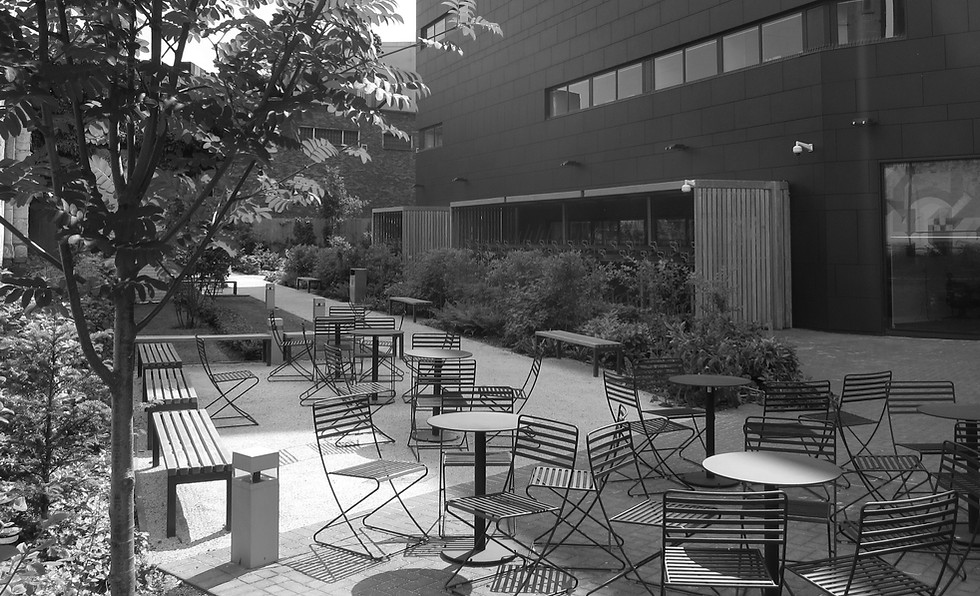 Cafe seating at UCL Stratford Campus