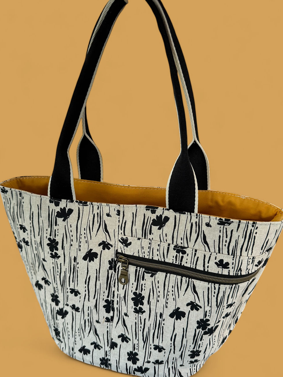 Thumbnail: Crescent Tote -  Natural/Black Floral