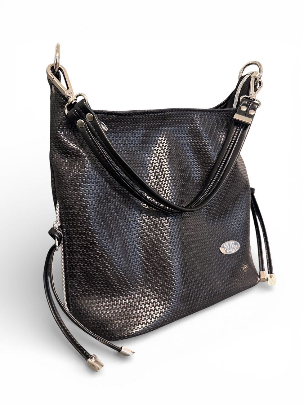 Thumbnail: Simplistic Slouch Shoulder Bag - Black Woven