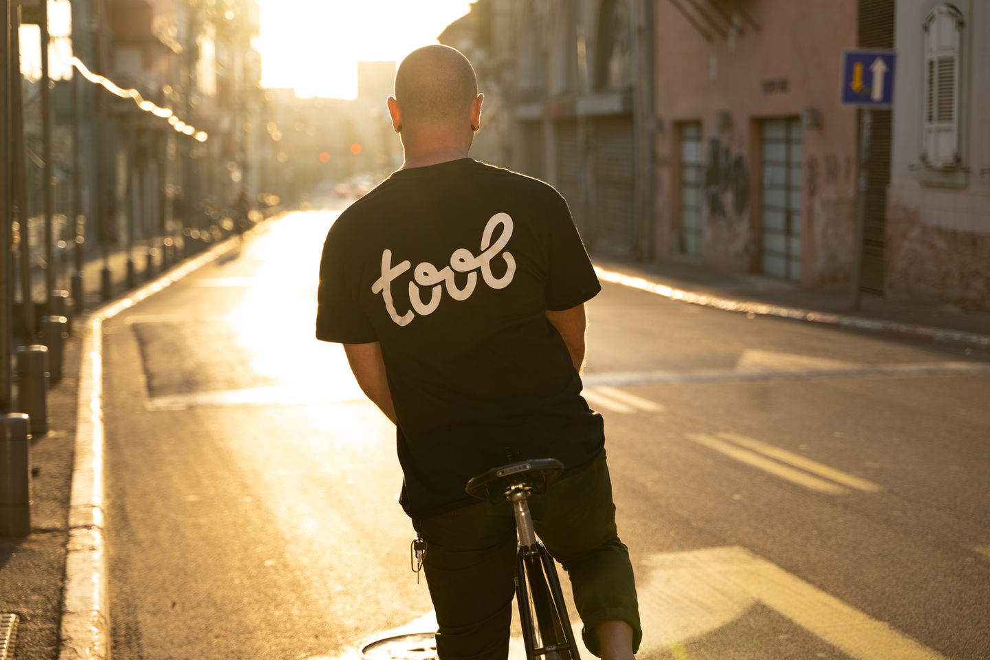 TOOB Crew Shirt model back view on street