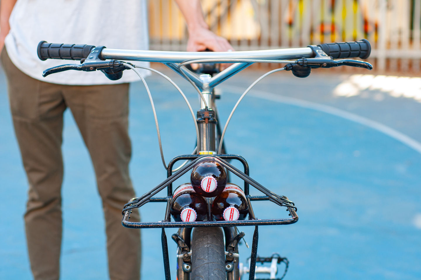 TOOB Mini Strap on bicycle rack holding beers