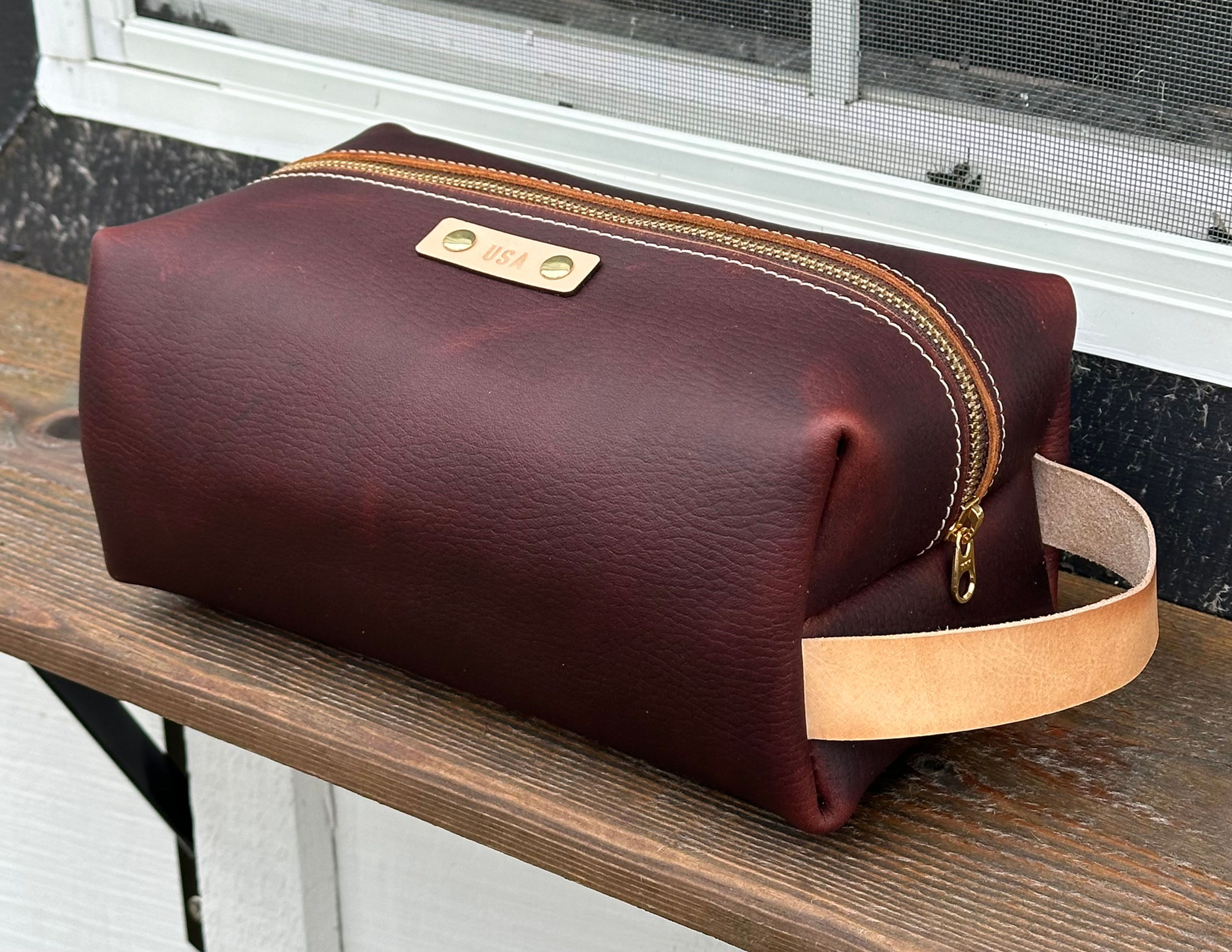 Handmade Leather Dopp Kit- Full Grain Leather Travel Toiletry Bag