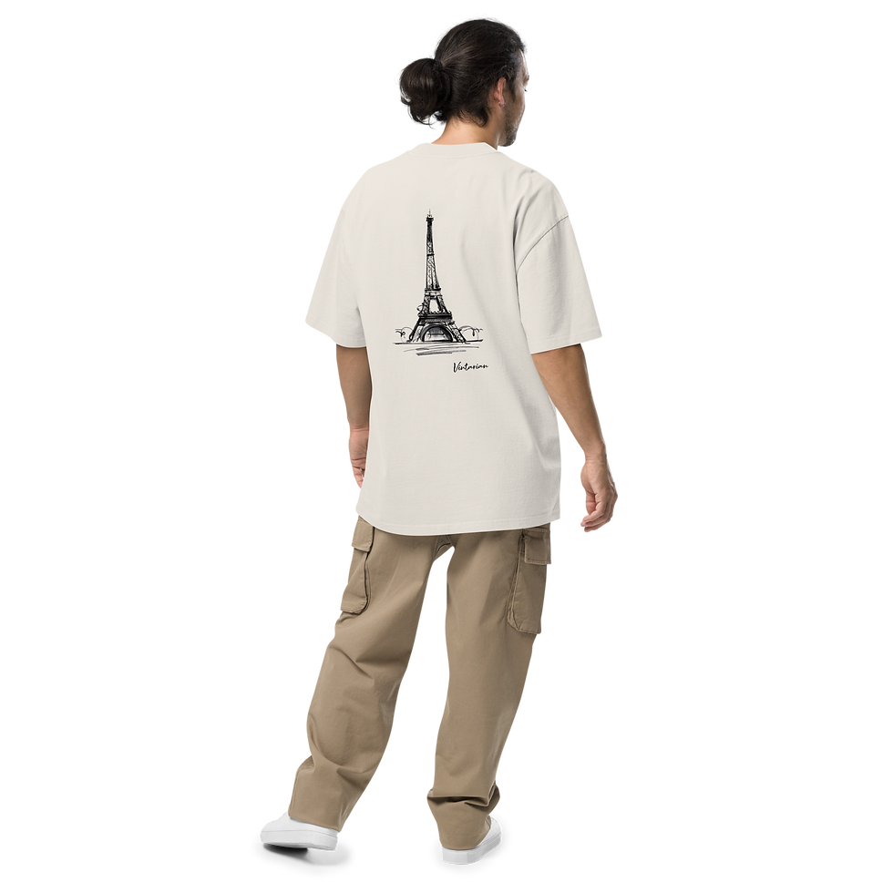 Thumbnail: Vintarian Men's Oversized Faded T-Shirt - Eiffel.