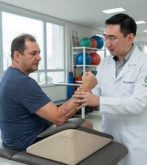 Paciente com espasticidade em avaliação com o fisiatra Dr. Sergio Horita em São Paulo
