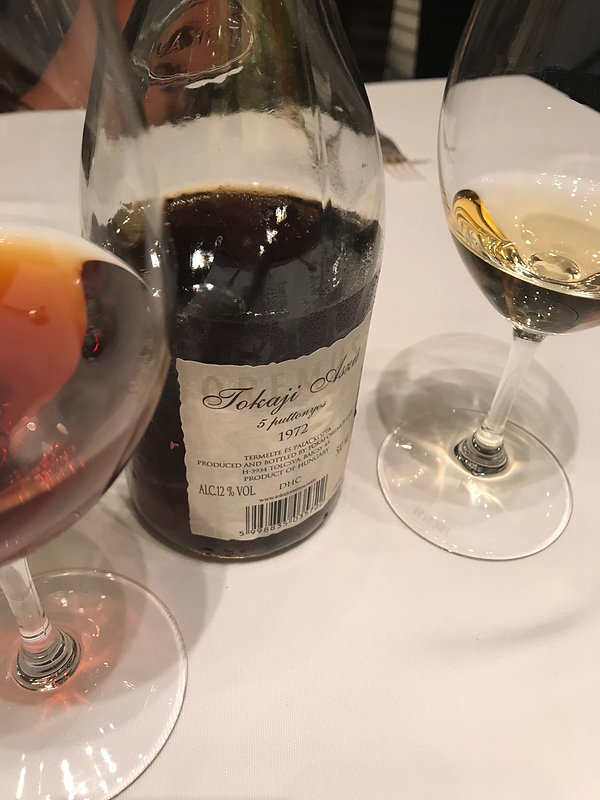 A glass of Vintage Tokaji Wine as well as a newer dito. Tokaj wine is so rich and aromatic, a joy to savor.