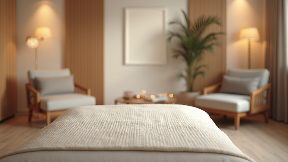 Eye-level view of a serene therapy room with comfortable seating