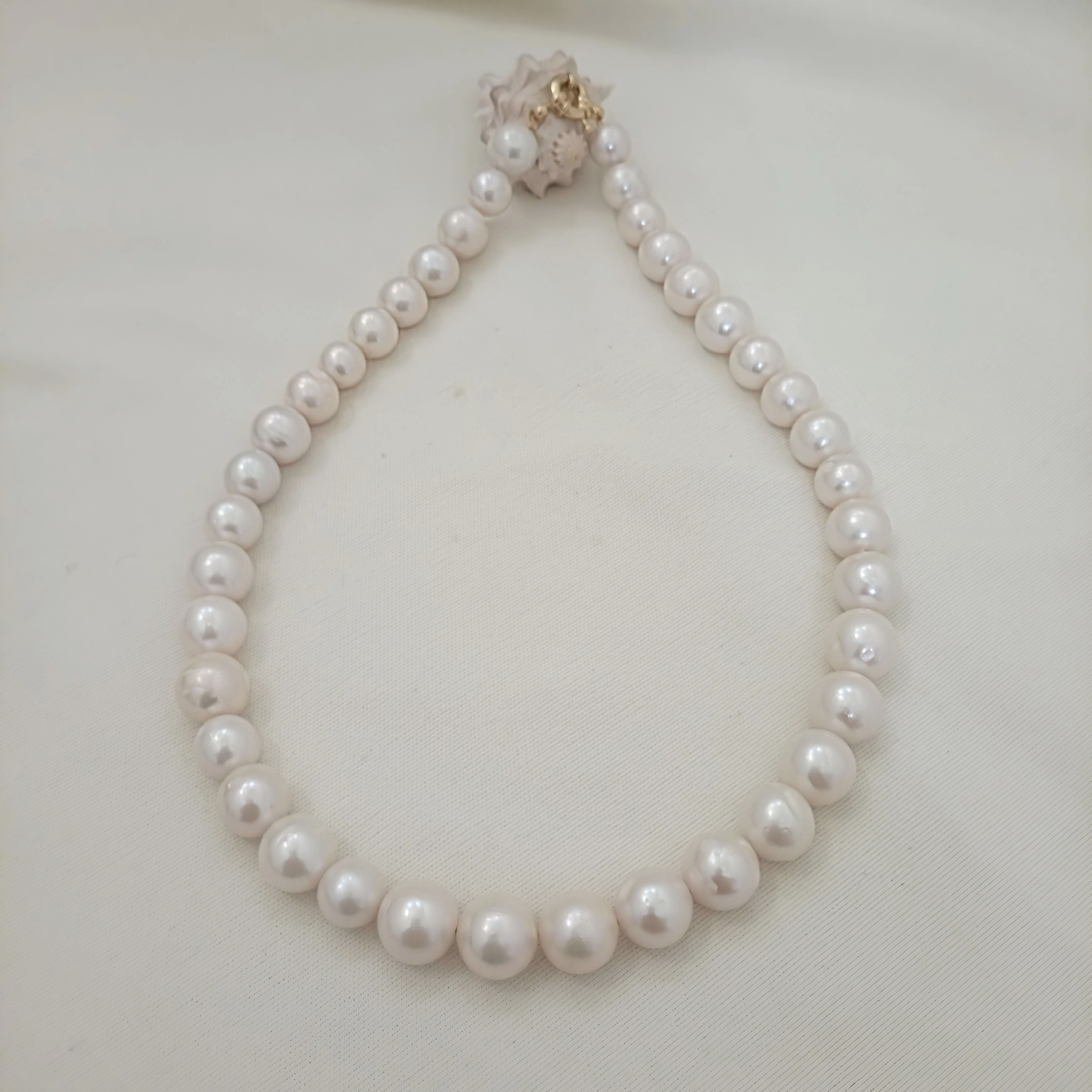 Collar clásico de perla cultivada calidad triple AAA. Broche de Oro laminado 14k