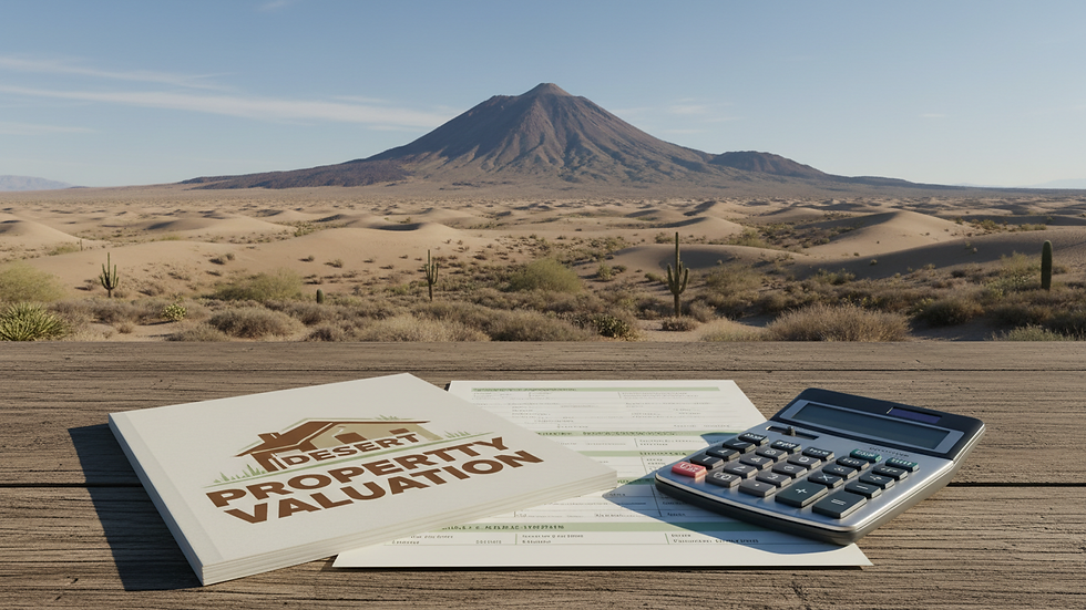 High angle view of a house valuation document and calculator on a table