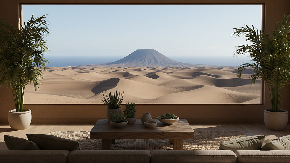 Close-up view of a bright living room with sea view in Tenerife