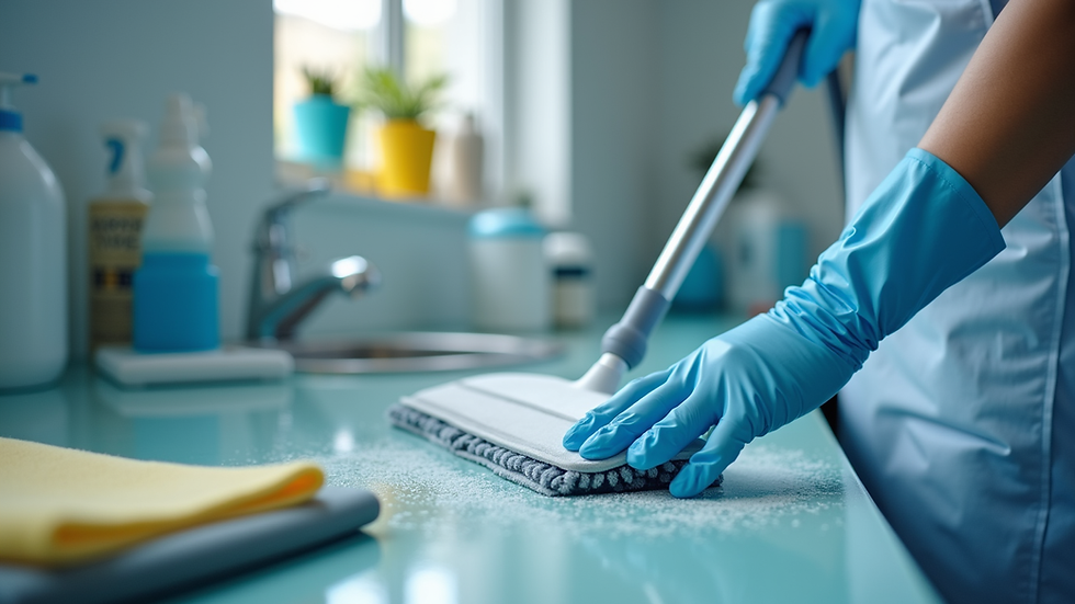 Close-up view of professional cleaning equipment arranged neatly