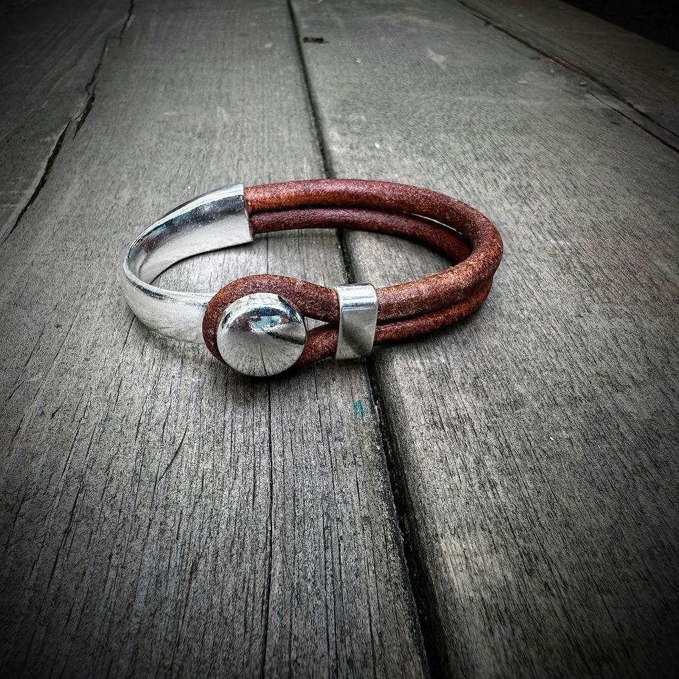 Thumbnail: Round leather and silver plate rounded button hook bracelets