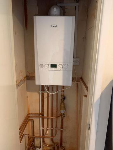 Gas boiler with plumbing pipes