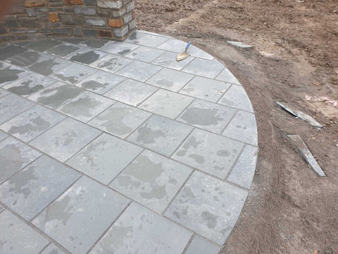 Limestone block paving