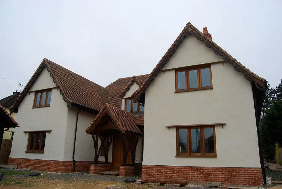 A large white house with a brown roof