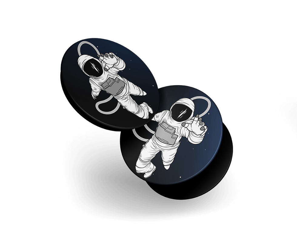 Two astronauts floating in space