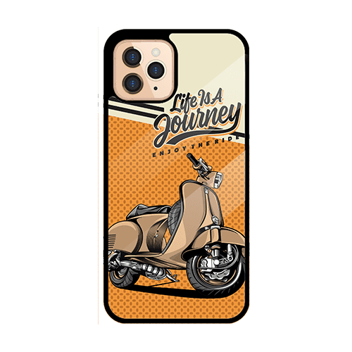 Phone case with vintage scooter, 'LIFE IS A JOURNEY ENJOY THE RIDE'