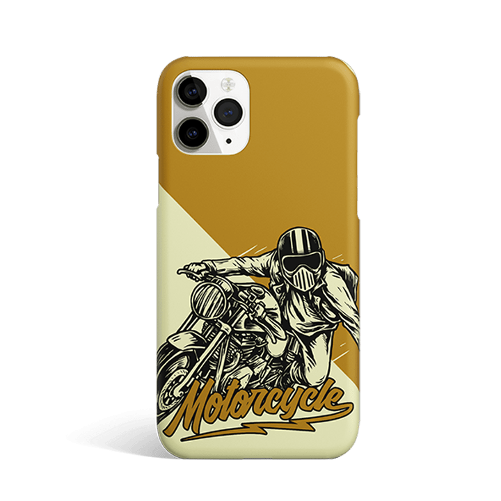 Phone case with motorcycle and rider graphic