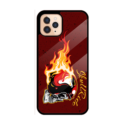Red smartphone case with flaming helmet, 'Ghost Ride' text