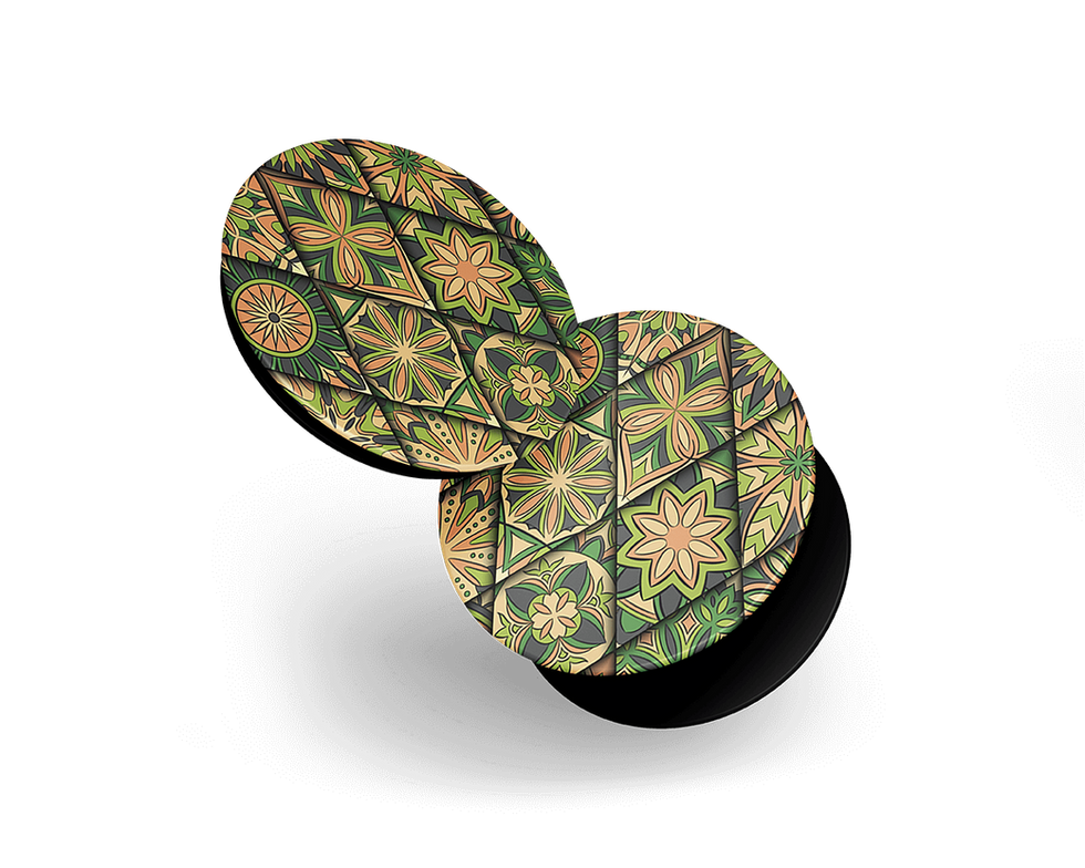 Pop Socket with green and orange geometric pattern