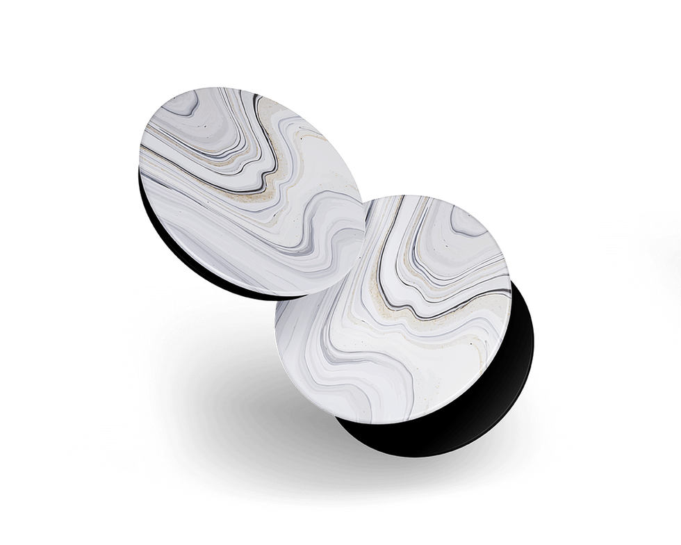 Two Pop Sockets with white and grey marble swirl design