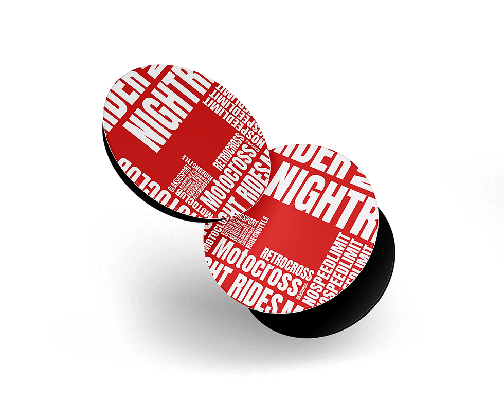 Two red Pop Socket D35 with RIDER'S NIGHT Motocross text