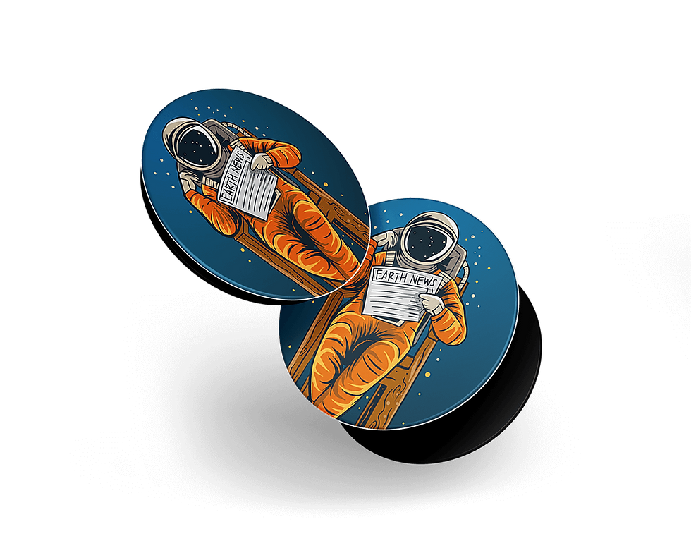 PopSocket with astronaut reading 'Space News'.