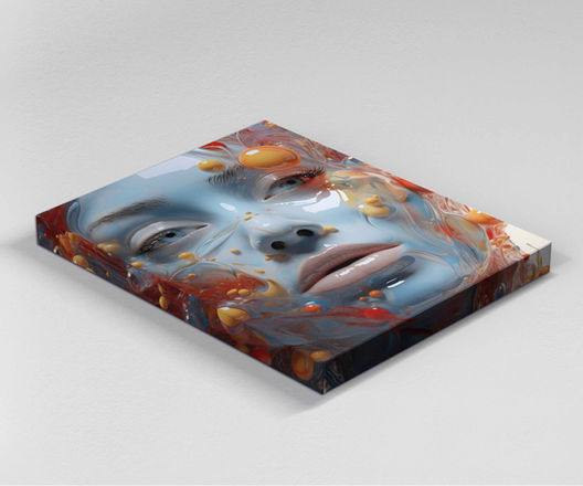 Abstract art: blue-faced woman with colorful elements