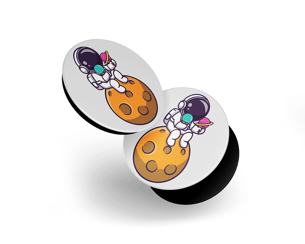 Two stickers: astronaut with mask on moon