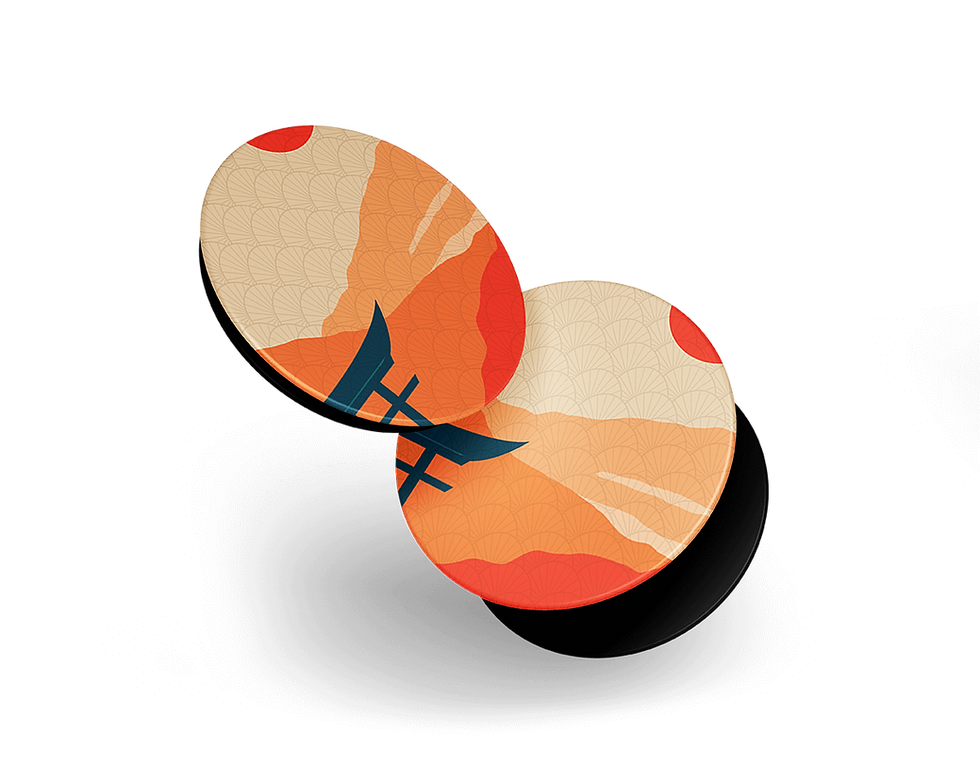 Two Pop Sockets with Japanese wave and sun design