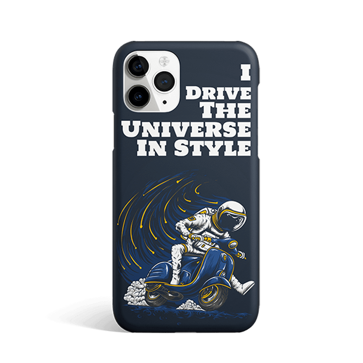 Astronaut on scooter phone case, 'I DRIVE THE UNIVERSE IN STYLE'