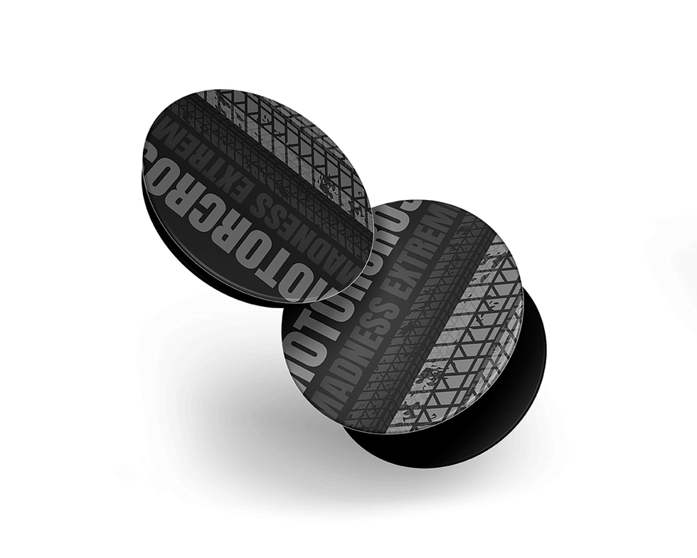Two Pop Sockets, Motocross Madness Extreme text, tire tread