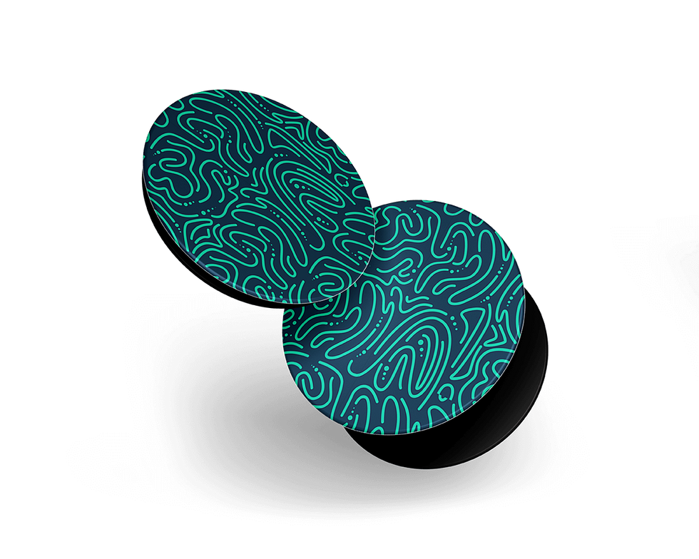 Two Pop Socket D35s with teal abstract pattern