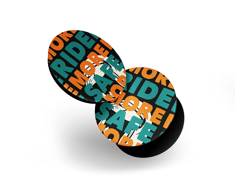 Two Pop Sockets, 'RIDE MORE SAFE' text
