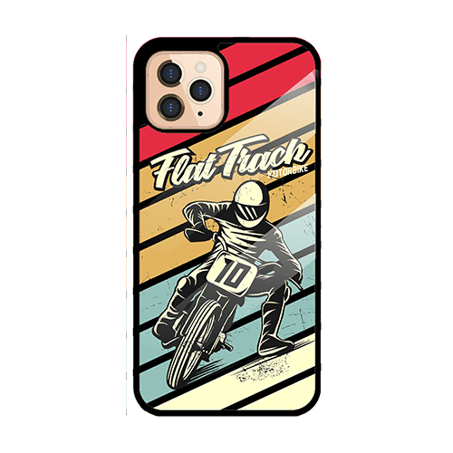 Phone case with retro Flat Track motorcycle racer design