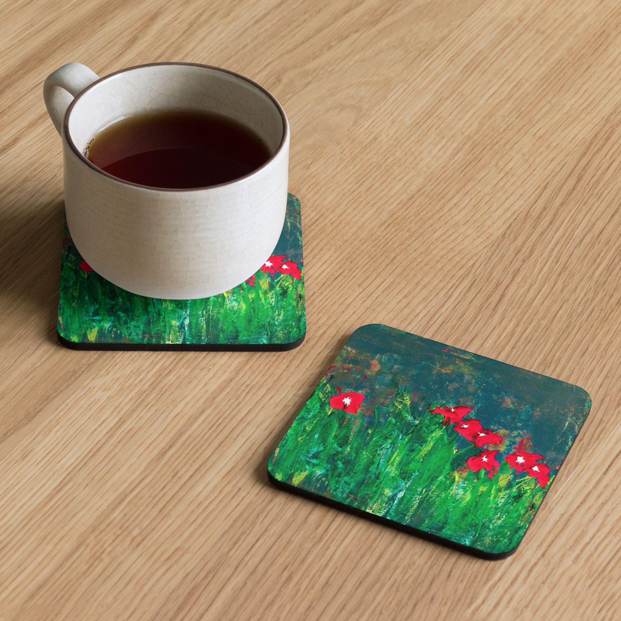 Cork-back coaster "Seven Flowers" by Danny Everett Stewart