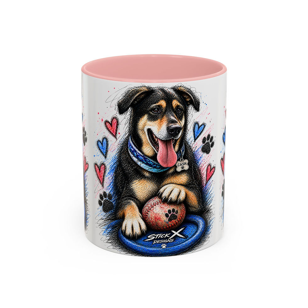 Thumbnail: Happy Dog with Frisbee Mug | Cute Paw Hearts Accent Coffee Mug