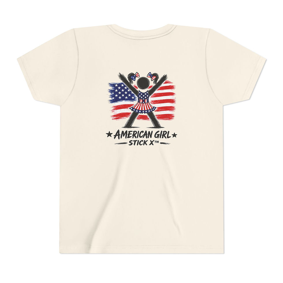 Thumbnail: Youth Tee — "American Girl Stick X" Cheer Graphic Patriotic Kids Shirt