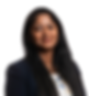 Smiling woman with long dark hair wearing patterned jacket over a black shirt.