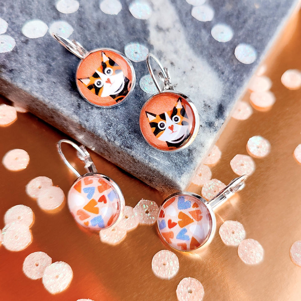 Miniature : Boucles d'oreilles Les Délicates par Melon Doux . Pluie de Cœurs . Orange