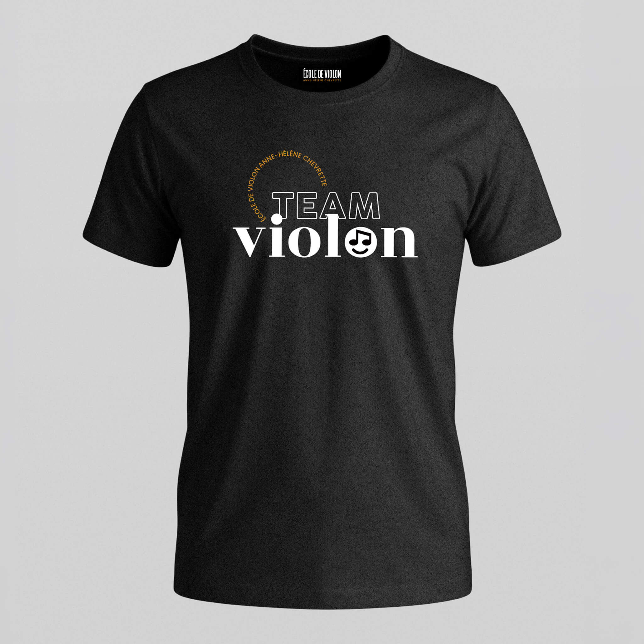 T-shirt noir Team Violon disponible dans les tailles enfant et adulte.