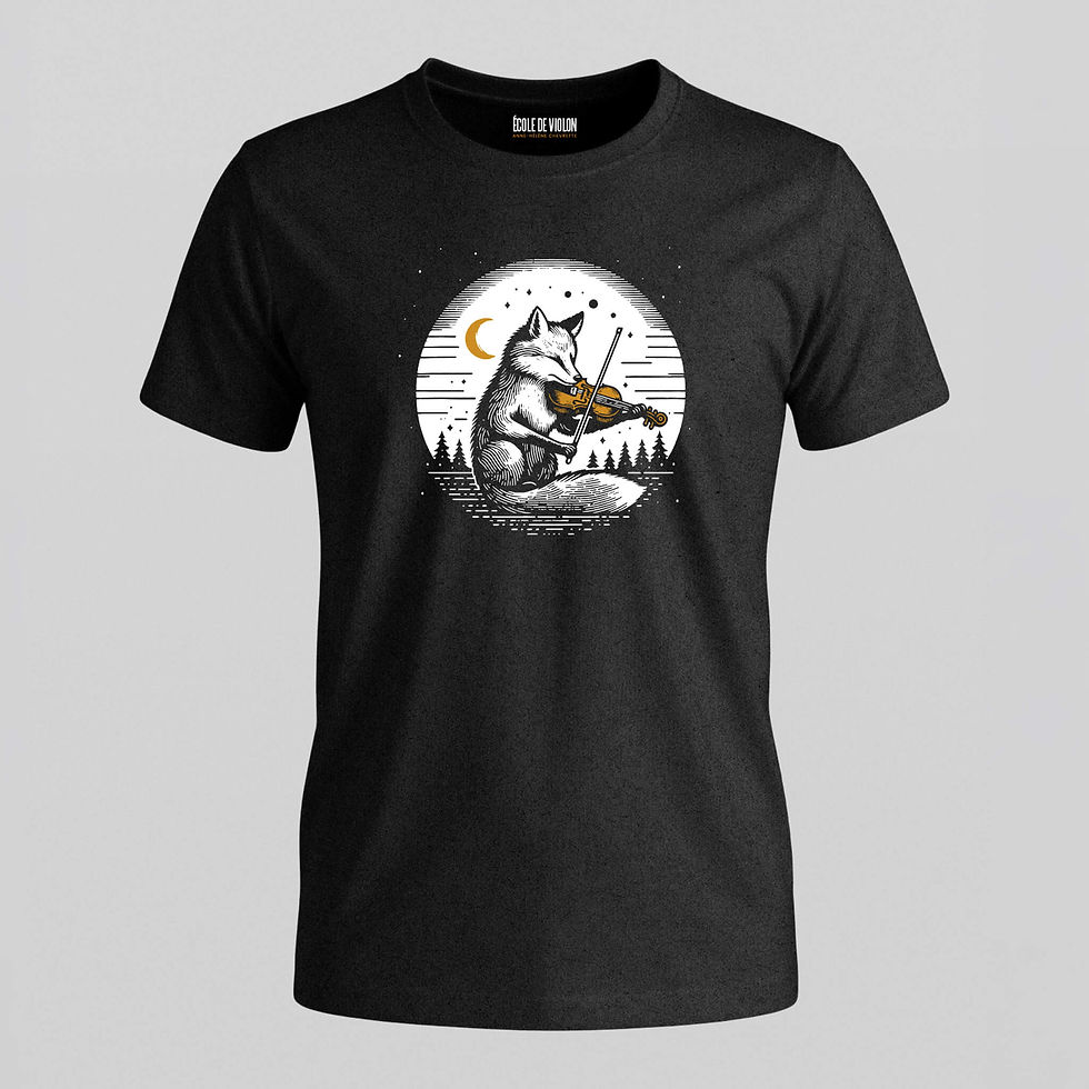 T-shirt noir Renard Violoniste disponible dans les tailles enfant et adulte.