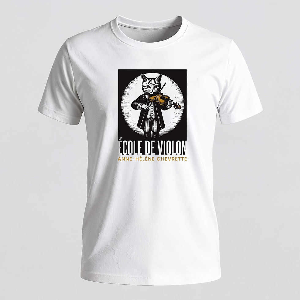 T-shirt blanc Chat Musicien disponible dans les tailles enfant et adulte.