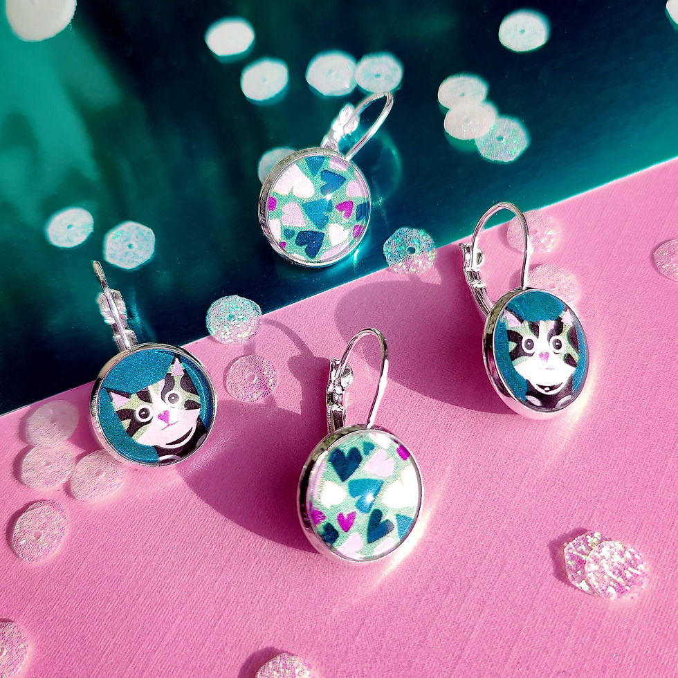 Miniature : Boucles d'oreilles Les Délicates par Melon Doux . Pluie de Cœurs . Sarcelle