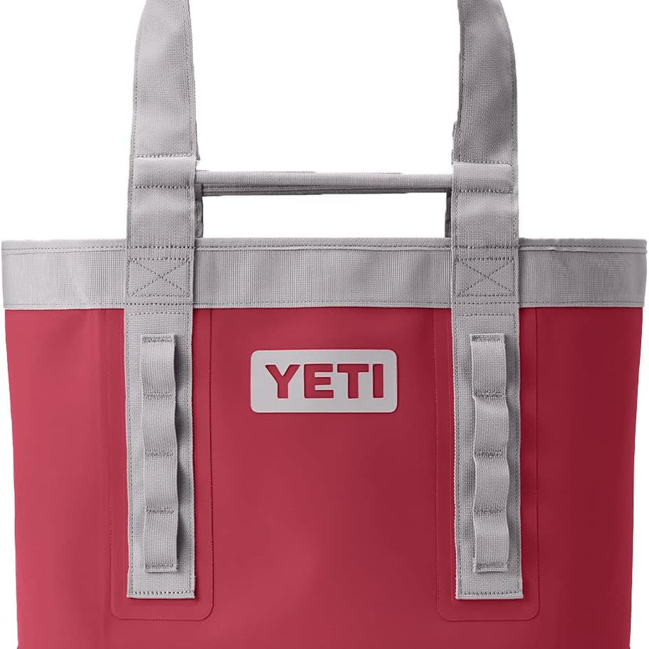 Pink YETI tote bag with gray handles