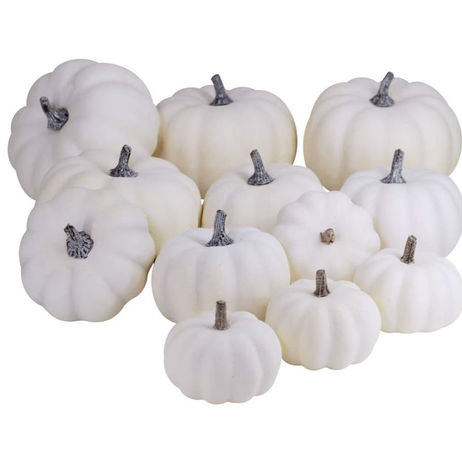 12 assorted sizes white artificial pumpkins