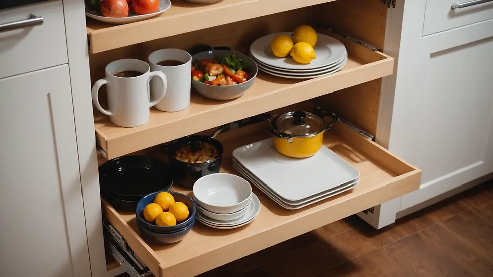 Close-up view of a pull-out shelf inside a custom cabinet