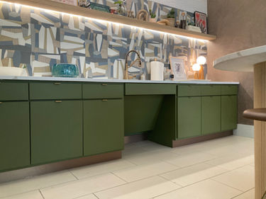 Custom cabinets and wooden table base. commercial millwork by Welborn Woodworks