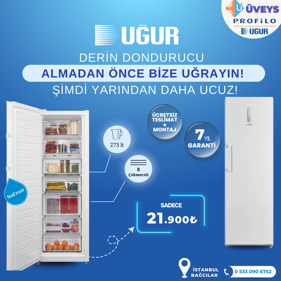 Uğur Derin Dondurucu Dikey 8 Çekmeceli